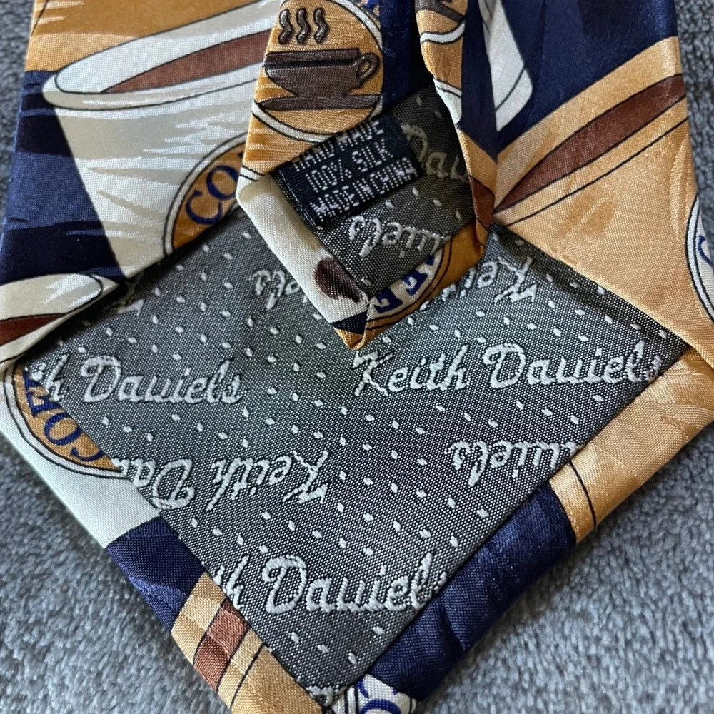Keith Daniels Coffee‎ Cup Silk Tie Mens Novelty Drink Pattern classic Necktie